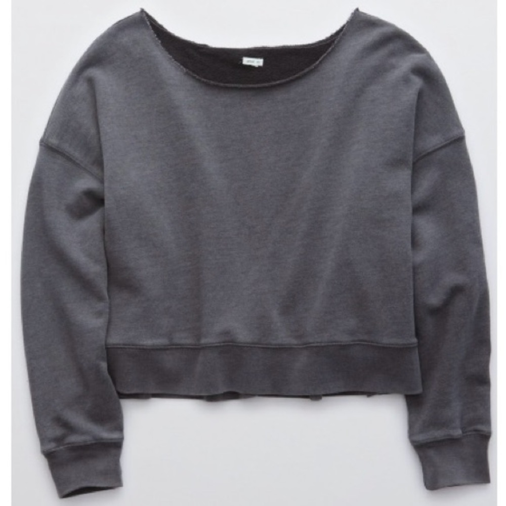 Aerie Charcoal Sandy Fleece Cropped Sweatshirt - XL